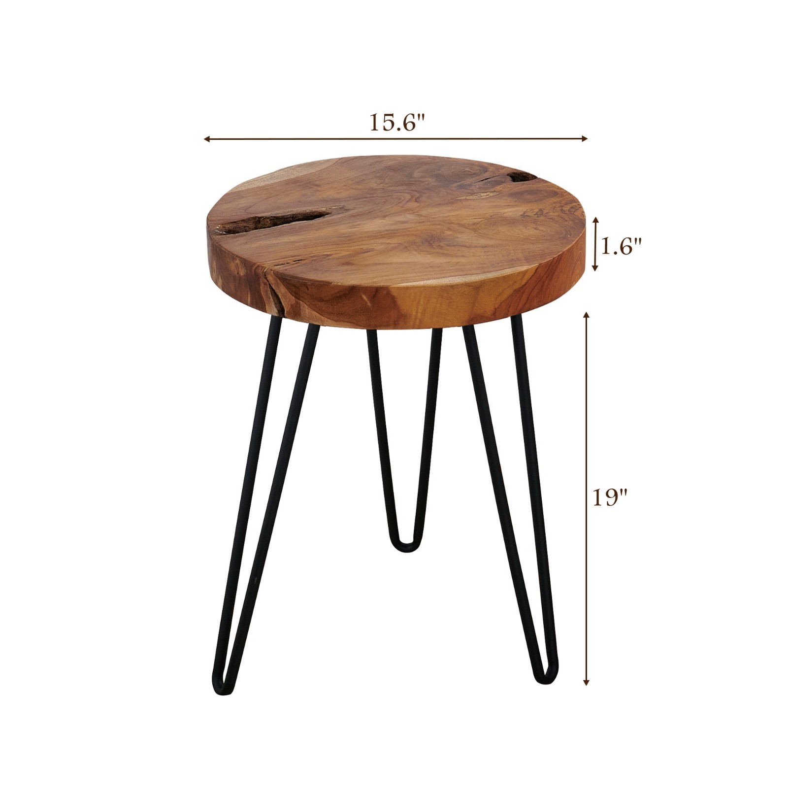 Greenage Rustic Teak Round End Table –Natural Wood Side Table Nightstand 21″ H