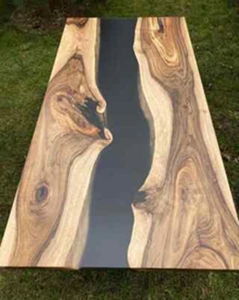 Solid Wood Slab Dining Table Black Metallic Resin River for Luxury office Decor