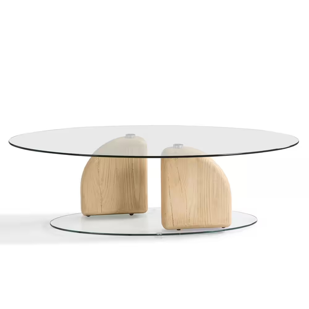 Oaklee 45.67 In. Natural Oval Glass Top Coffee Table with MGO Base