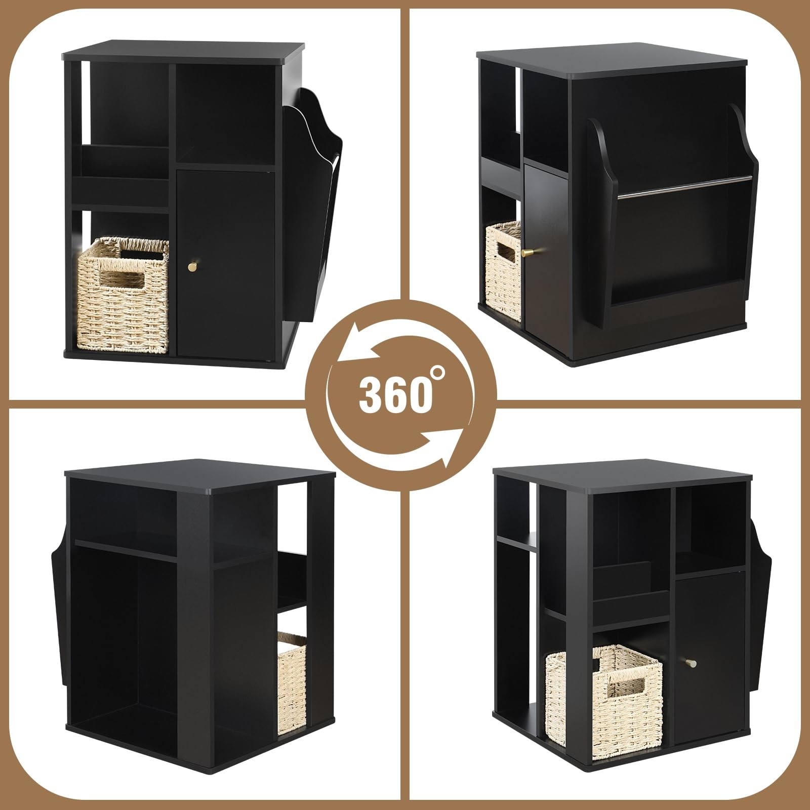 Rotating End Table with Storage Square Rotating Side Table Living Room Side Ta