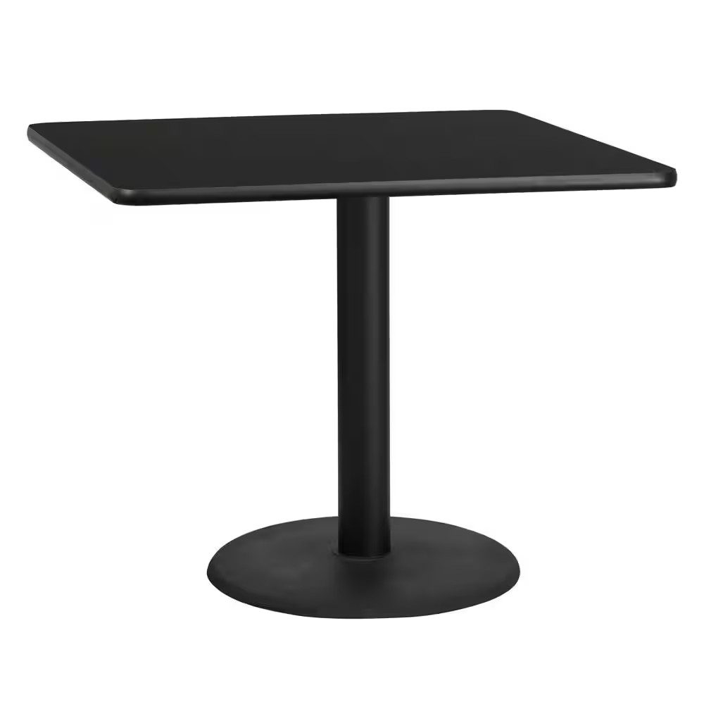 36 In. Square Black Laminate Table Top with 24 In. round Table Height Base