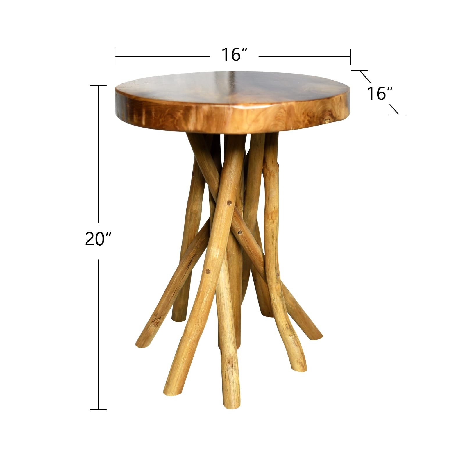 Teak Wood Stick Leg End Table, 16″ L x 16″ W x 20″ H Rustic Side Table, Small…