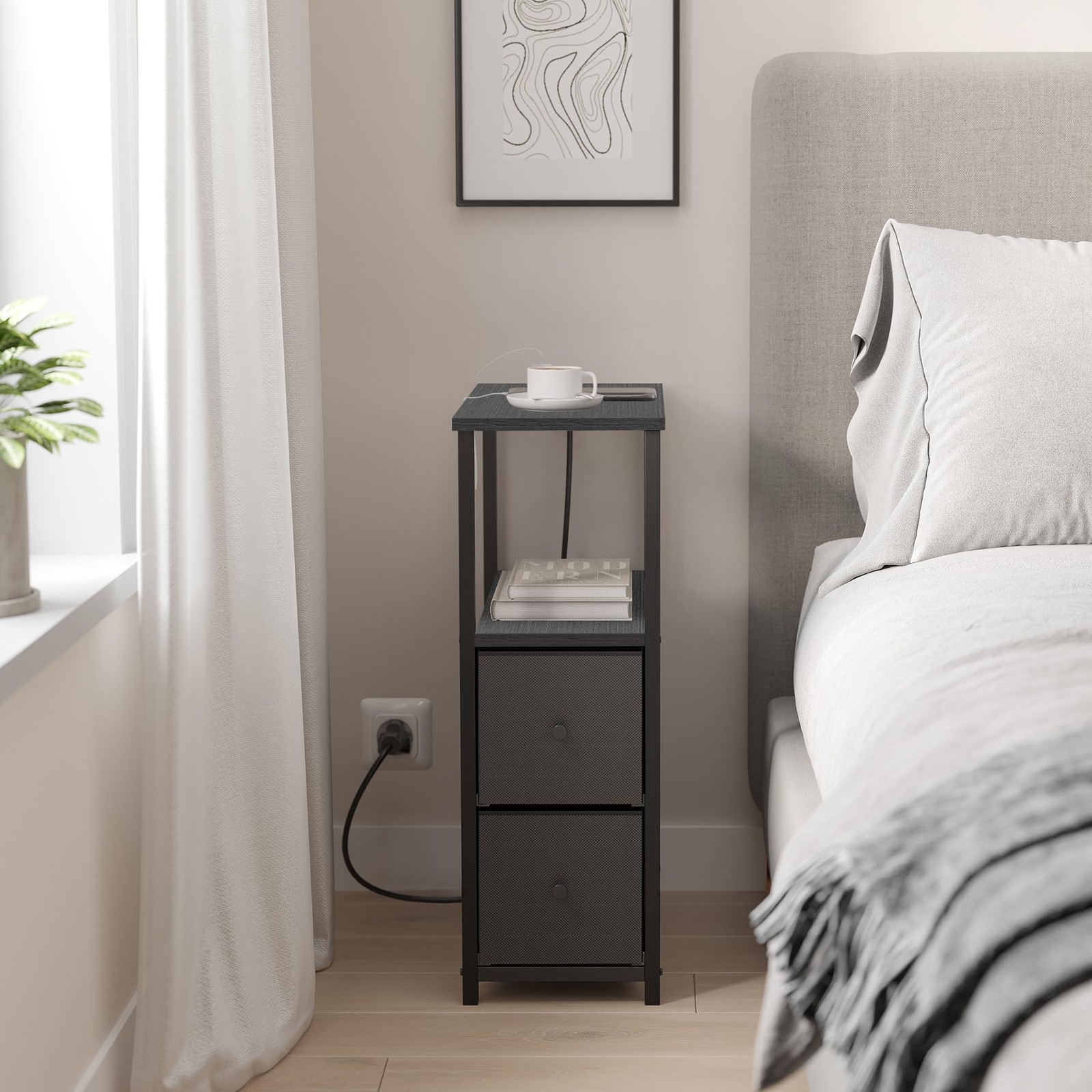 TUTOTAK Small Narrow End Table 24.8 inches x 15.8 x 7.8 inches, Black