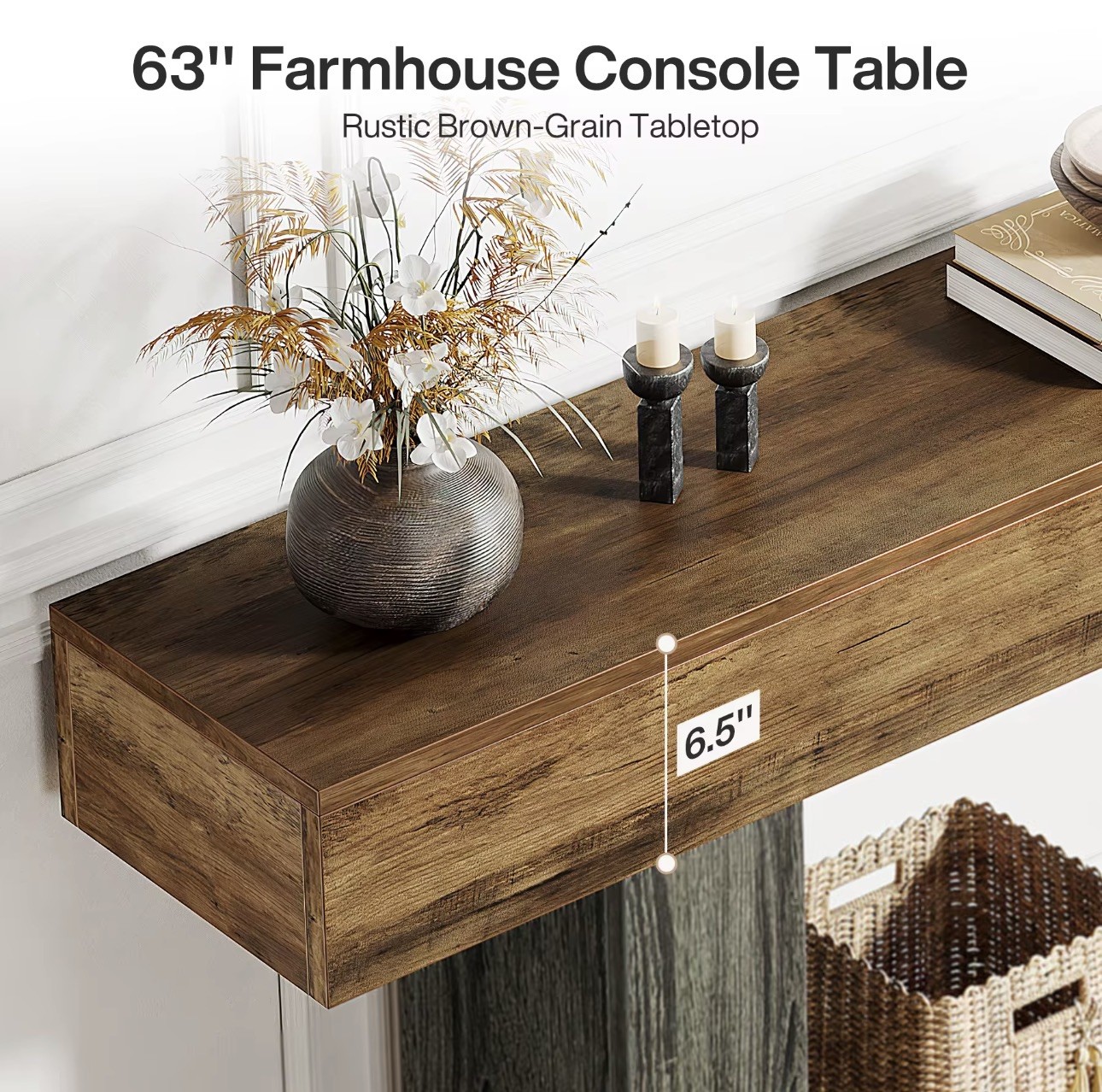 63″ Console Table, Farmhouse 2-Tier Entryway Table, Narrow Long Wood Sofa Table
