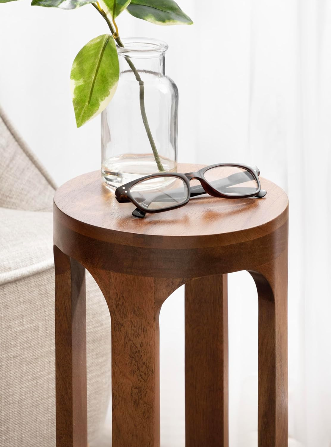 Dahl Wooden round Drink Table; 8 X 23; Walnut Brown; Mid-Century Modern Circle W