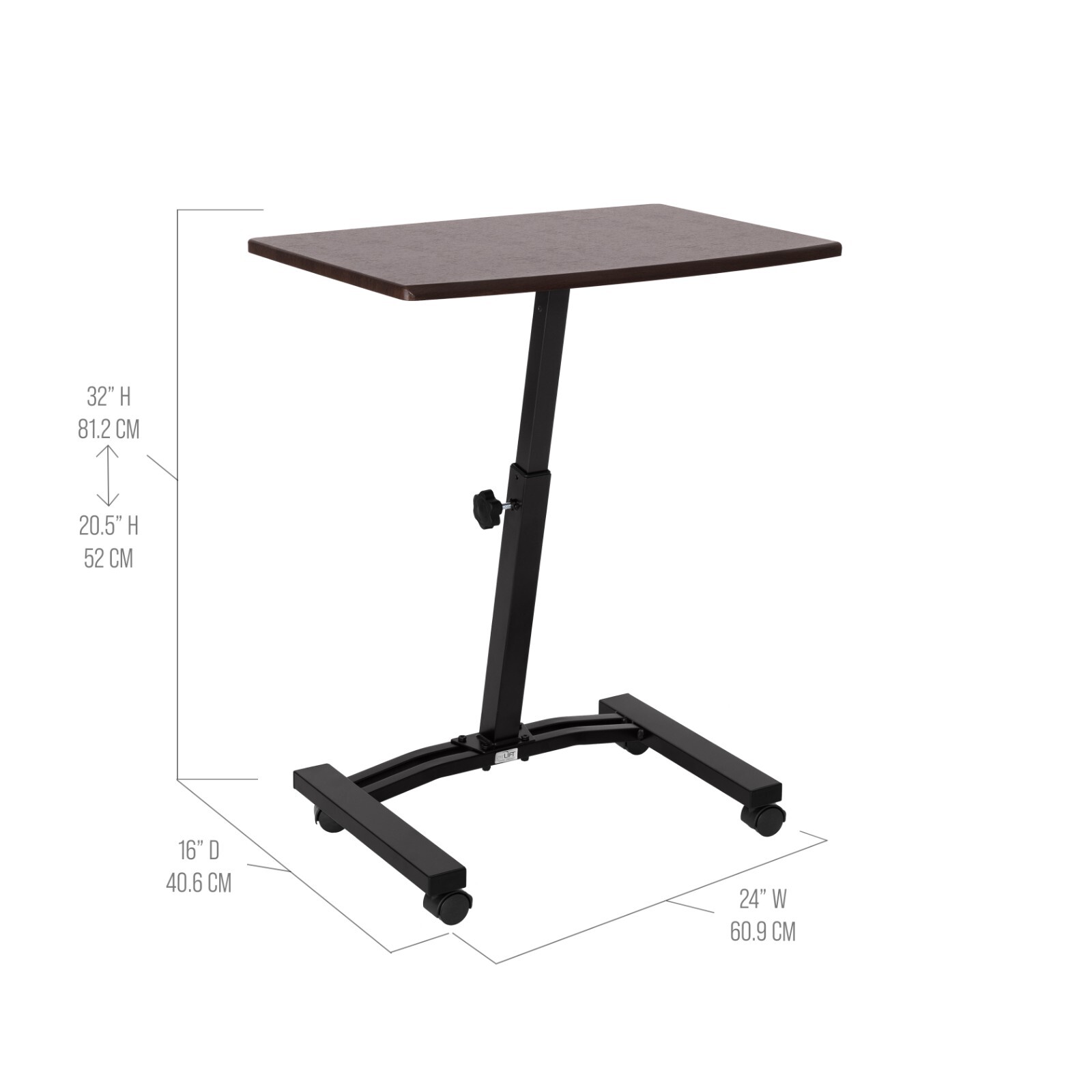 Seville Classics Airlift Height Adjustable Mobile Laptop Computer Desk Cart