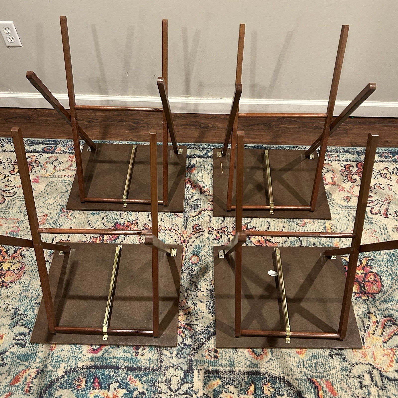 Vintage Faux Butcher Block TV Tray Set of 4 Retro Laminate Folding TV Tables