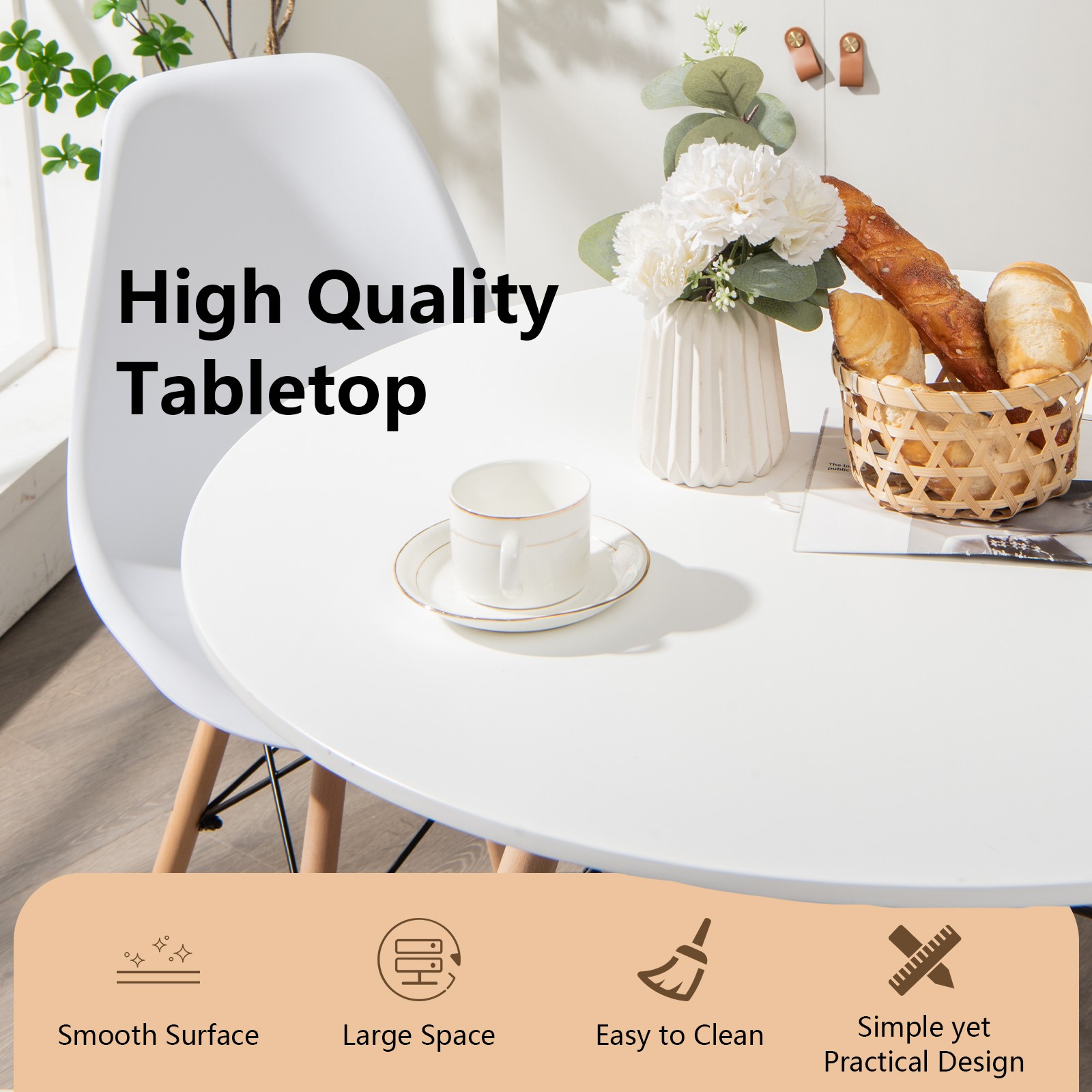 Dining Table Round White Modern Dining Table 31.5″ w/ Solid Wooden Legs Kitchen