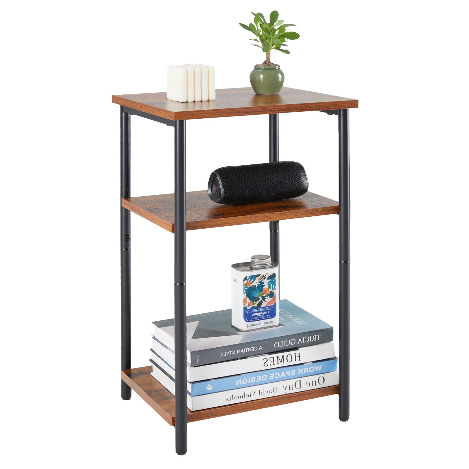 1PC/2PCS 3-Tier End Table Shelf Livingroom Brown Wood Nightstand Bedside Bedroom