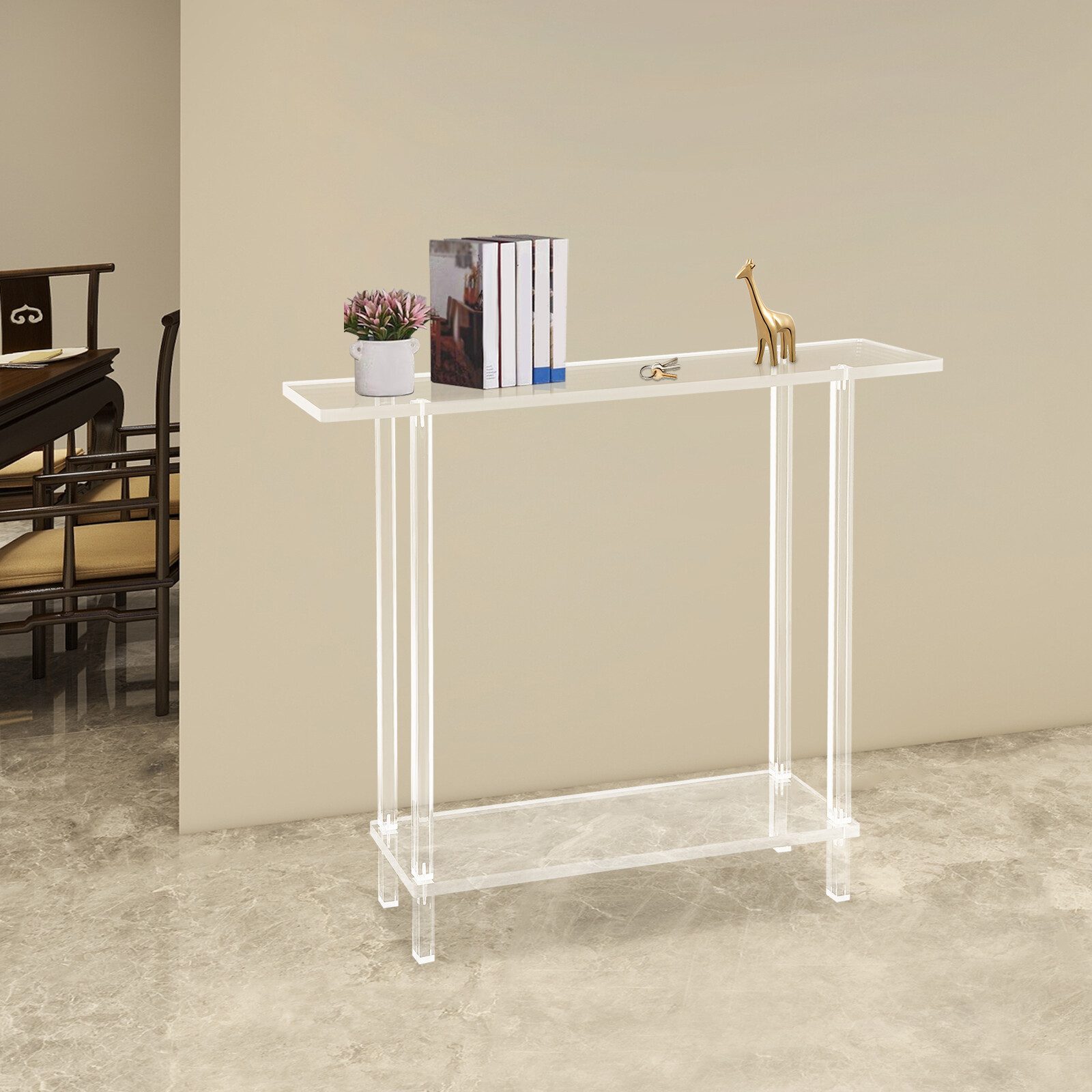 Acrylic Table Clear Entry Table Small Entryway Table W/ Open Shelves 100×80×20cm