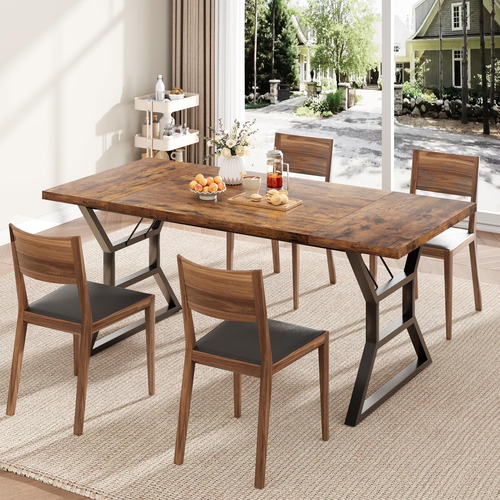 Farmhouse 70.9″ Dining Table for 6, Rectangular Wood Dining Tables, Rustic Ki…