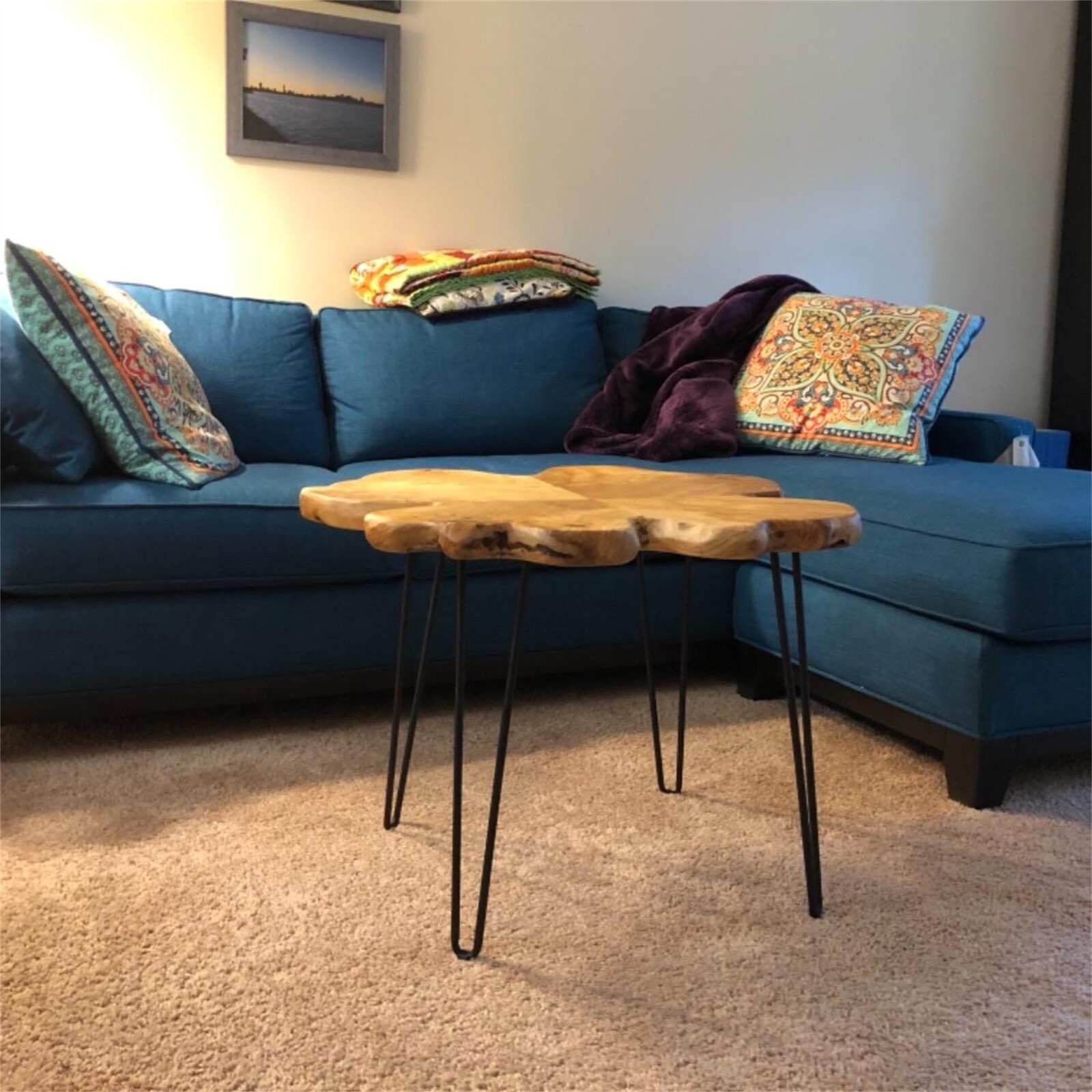 Greenage Natural Cedar Root Live Edge Coffee Table with Hairpin Legs Heavy Thick