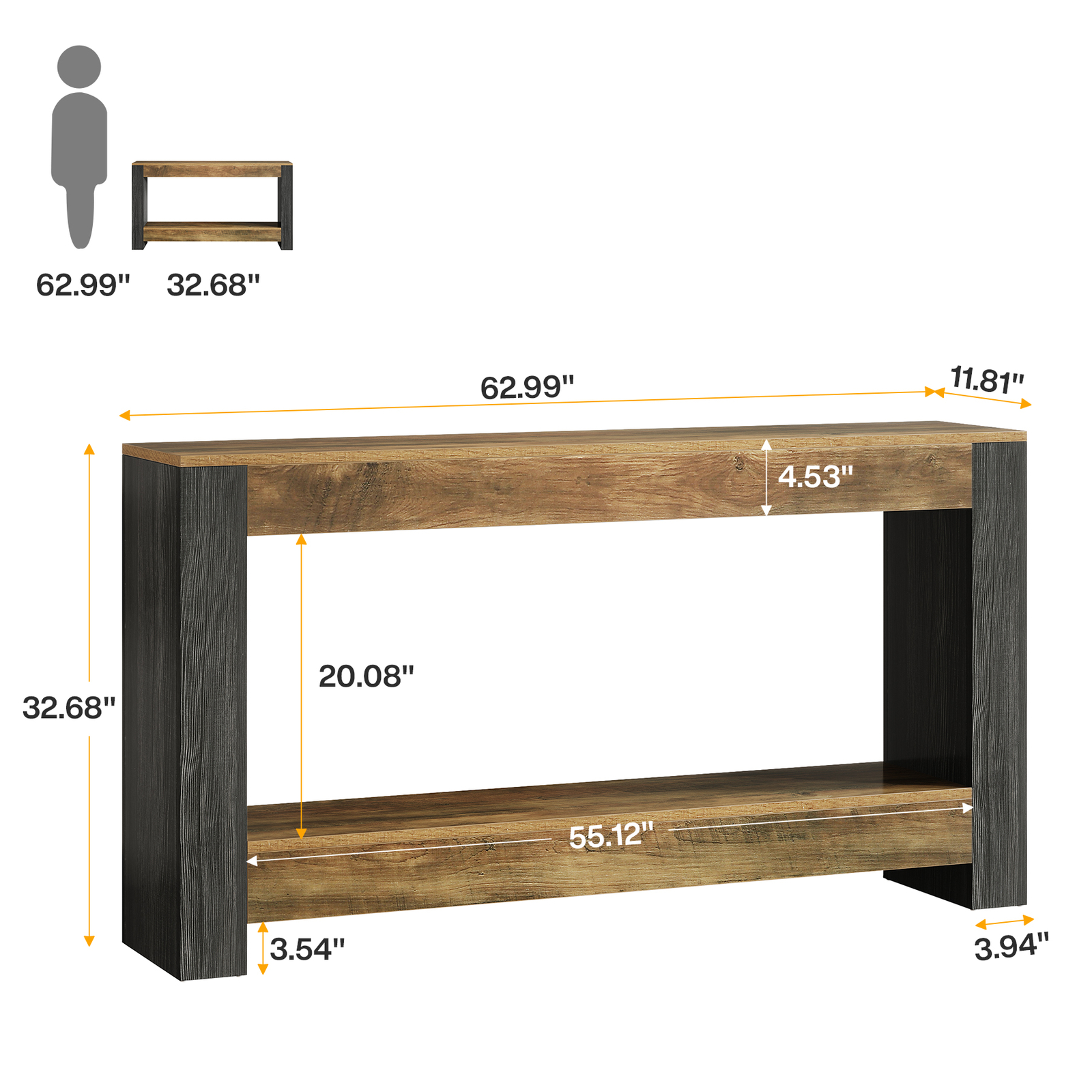 Tribesigns Rustic Entryway Console Table, 63″ Long Sofa Table Behind Couch Table