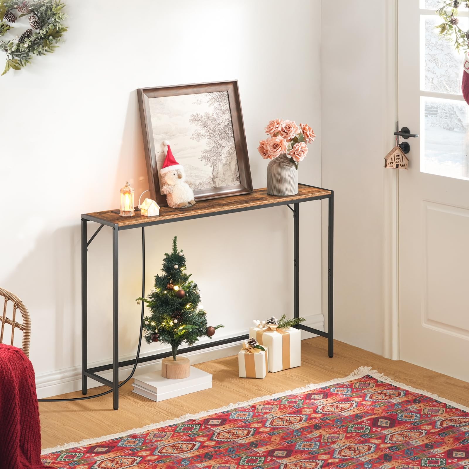 Mesa Consola Recibidor Con Enchufes USB 43.3″ Console Table Estilo Industrial