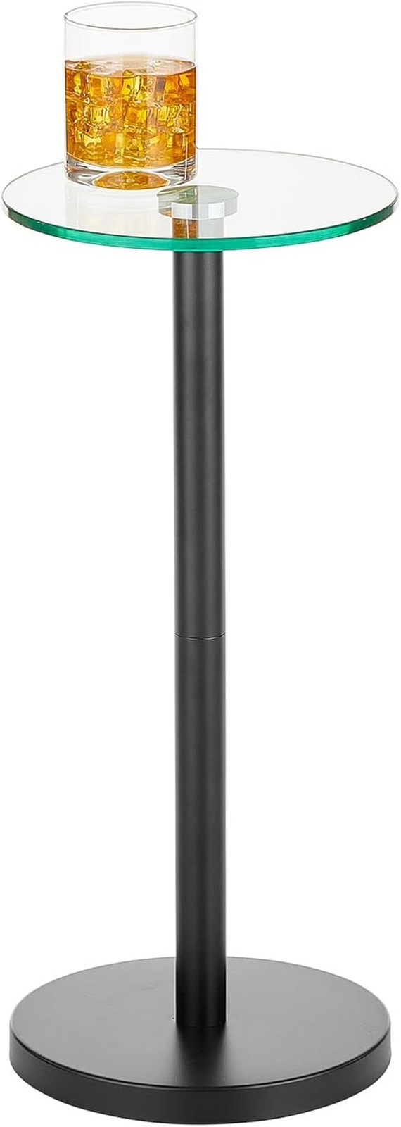 Modern Round Glass Top Accent Table – 9″ Clear/Matte Black for Any Room