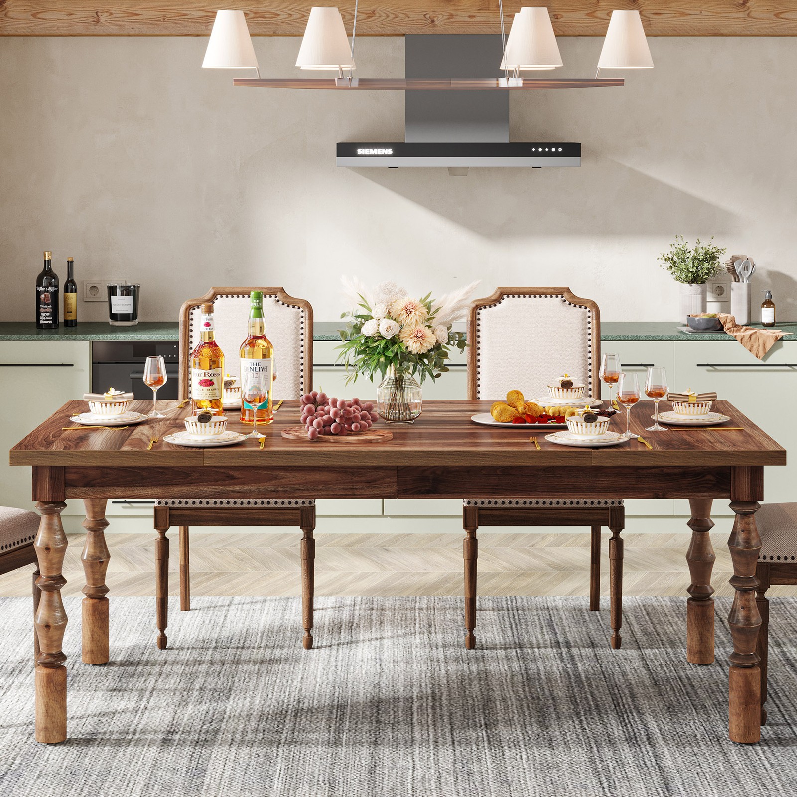 62″ Farmhouse Wood Dining Table for 4 to 6 People, Large Rectangle Kitchen Table