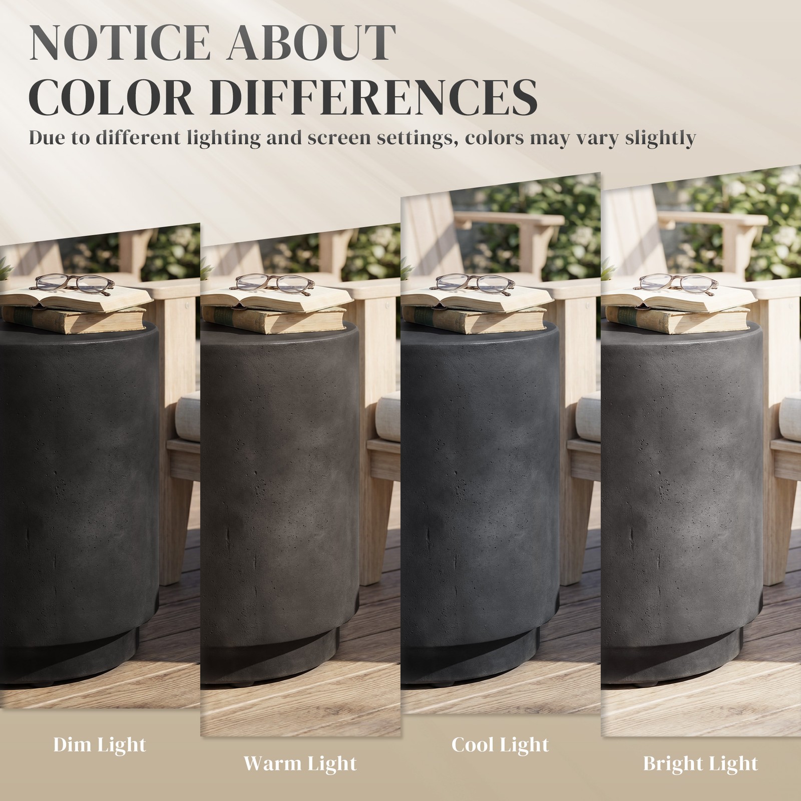 Lightweight Accent Table with Concrete Finish Round Side Table, Dark Gray