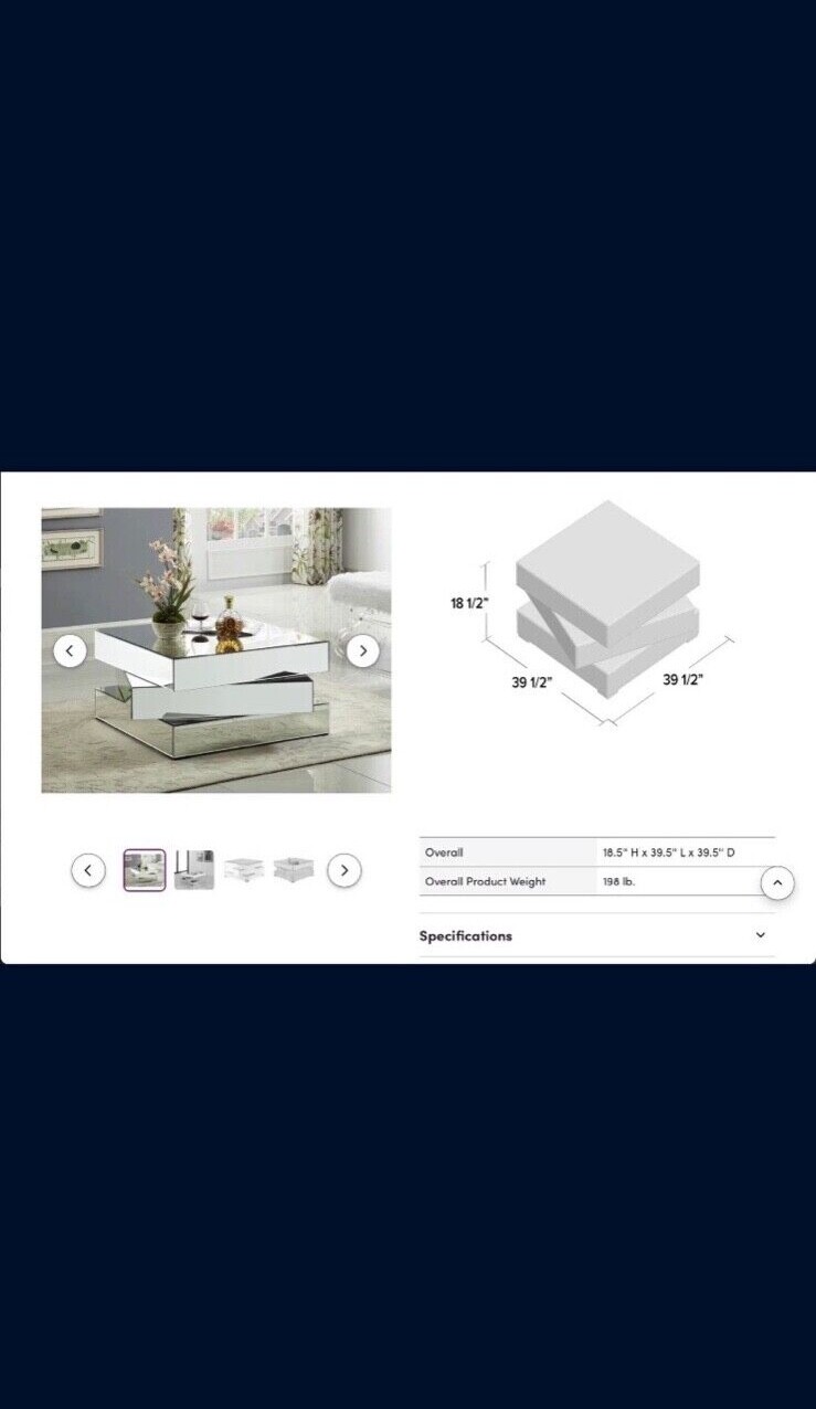 18 in x 39 in Everly Quinn Mirrored Coffee Table in Excellent condition 