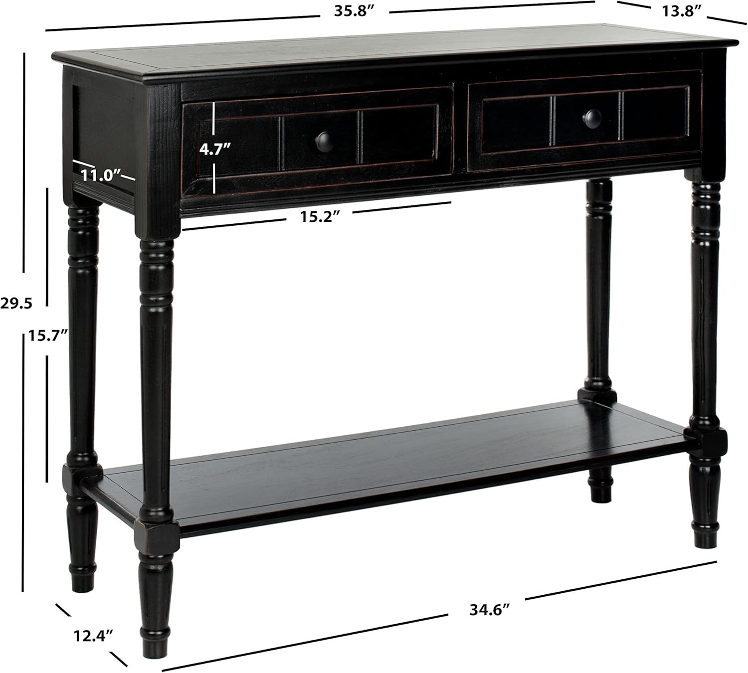 Black Wood Console Table Sofa Storage Hallway Sofa Accent with Drawers & Shelf
