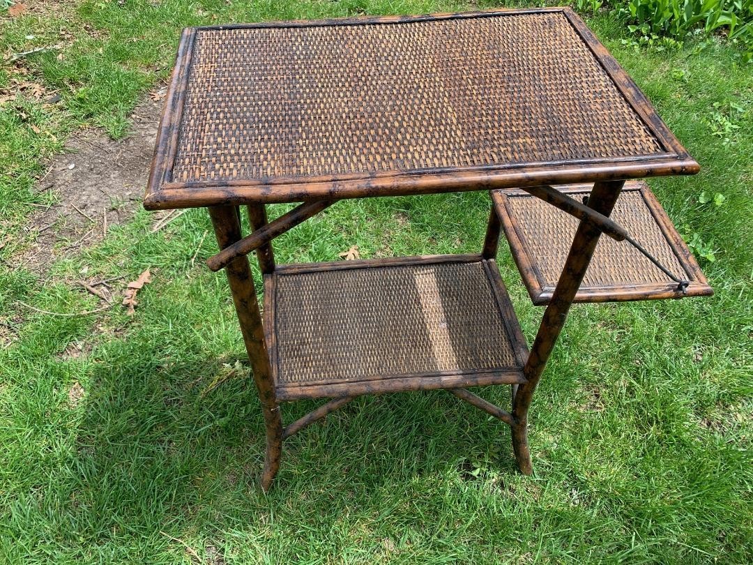 Very Unique Small Side Table w 2 Levels and a Small Folding Side Shelf