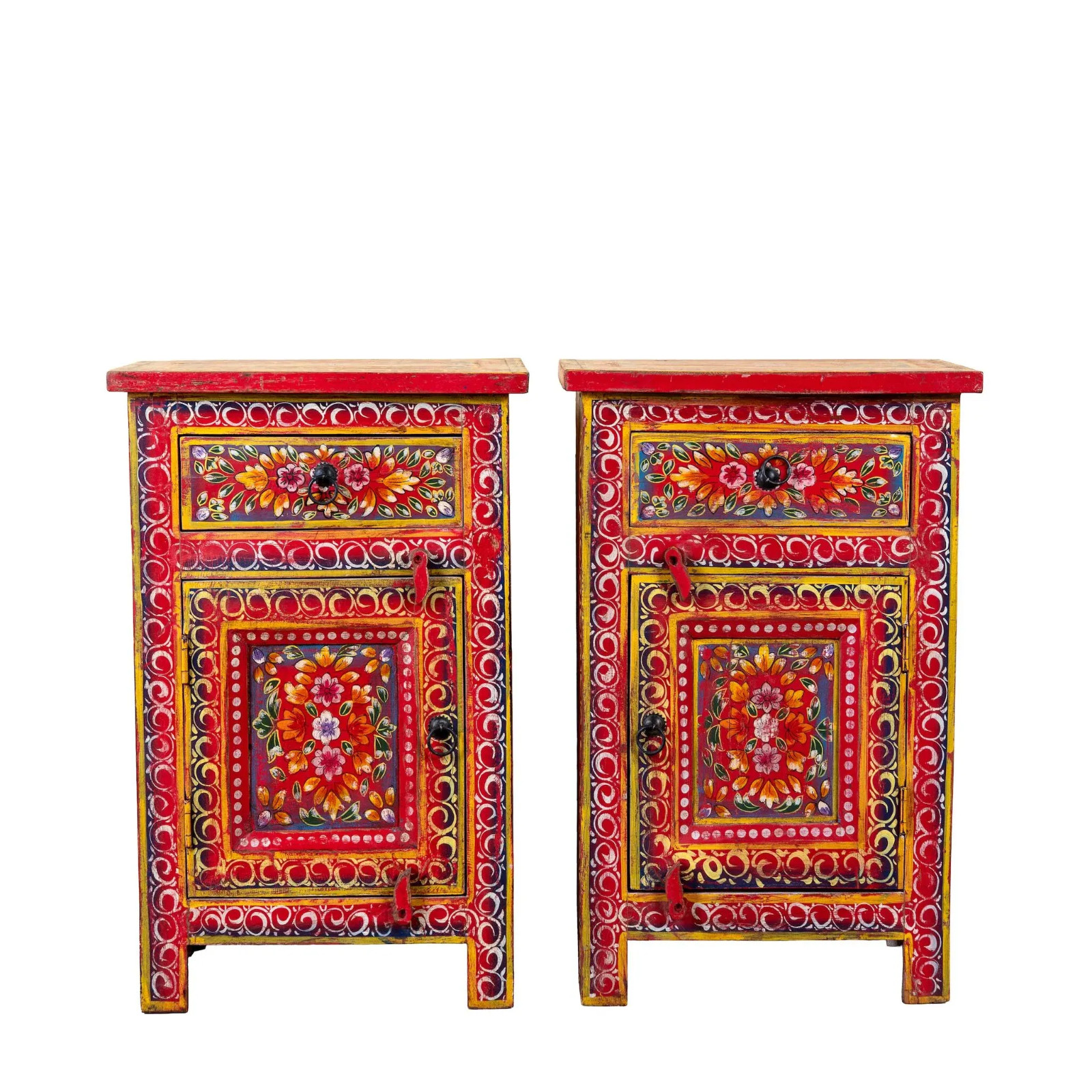 Artisan Handmade Bedside Table Solid Wood Hand Carved 17.7 × 13.8 × 27.6 inches