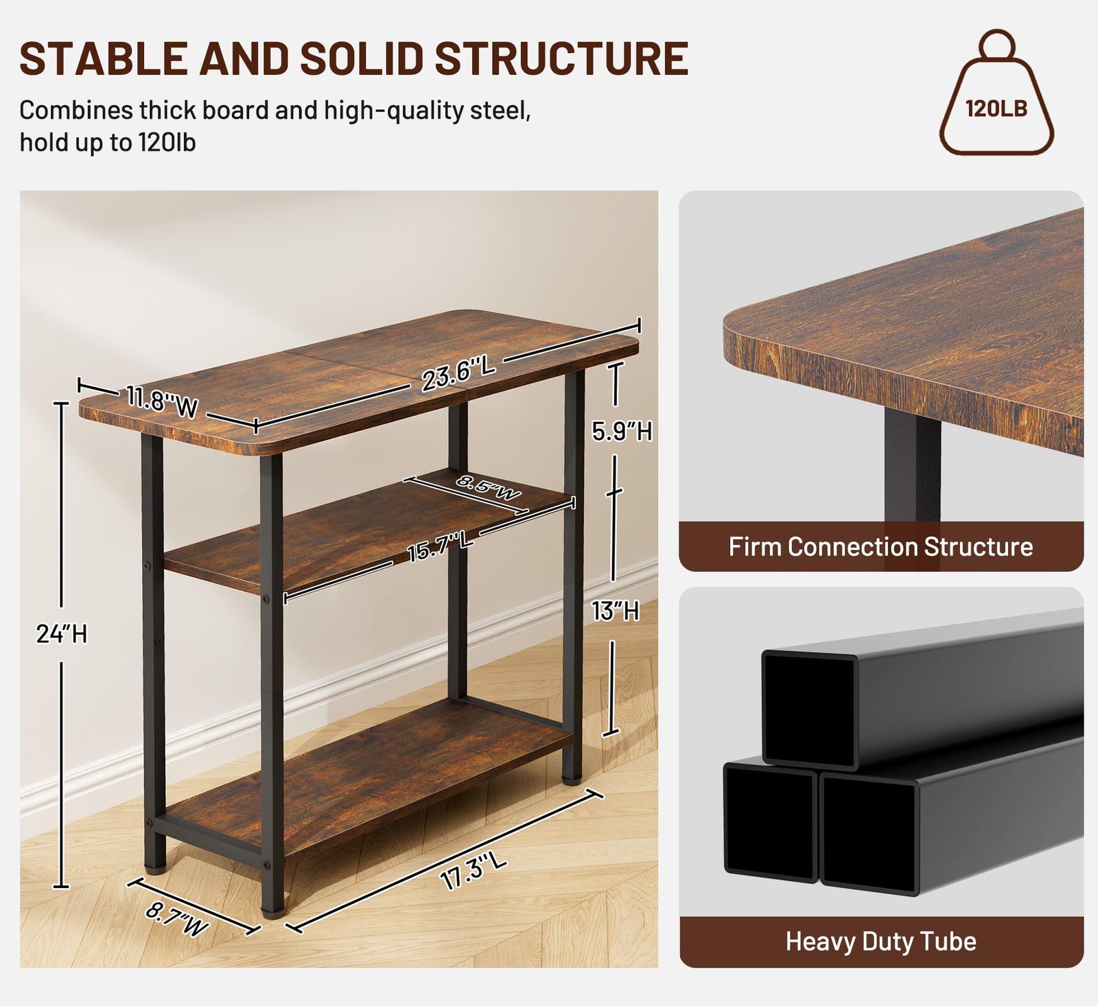 Side Table for Living Room, 3Tier End Table for Small Space with Wide Storage…