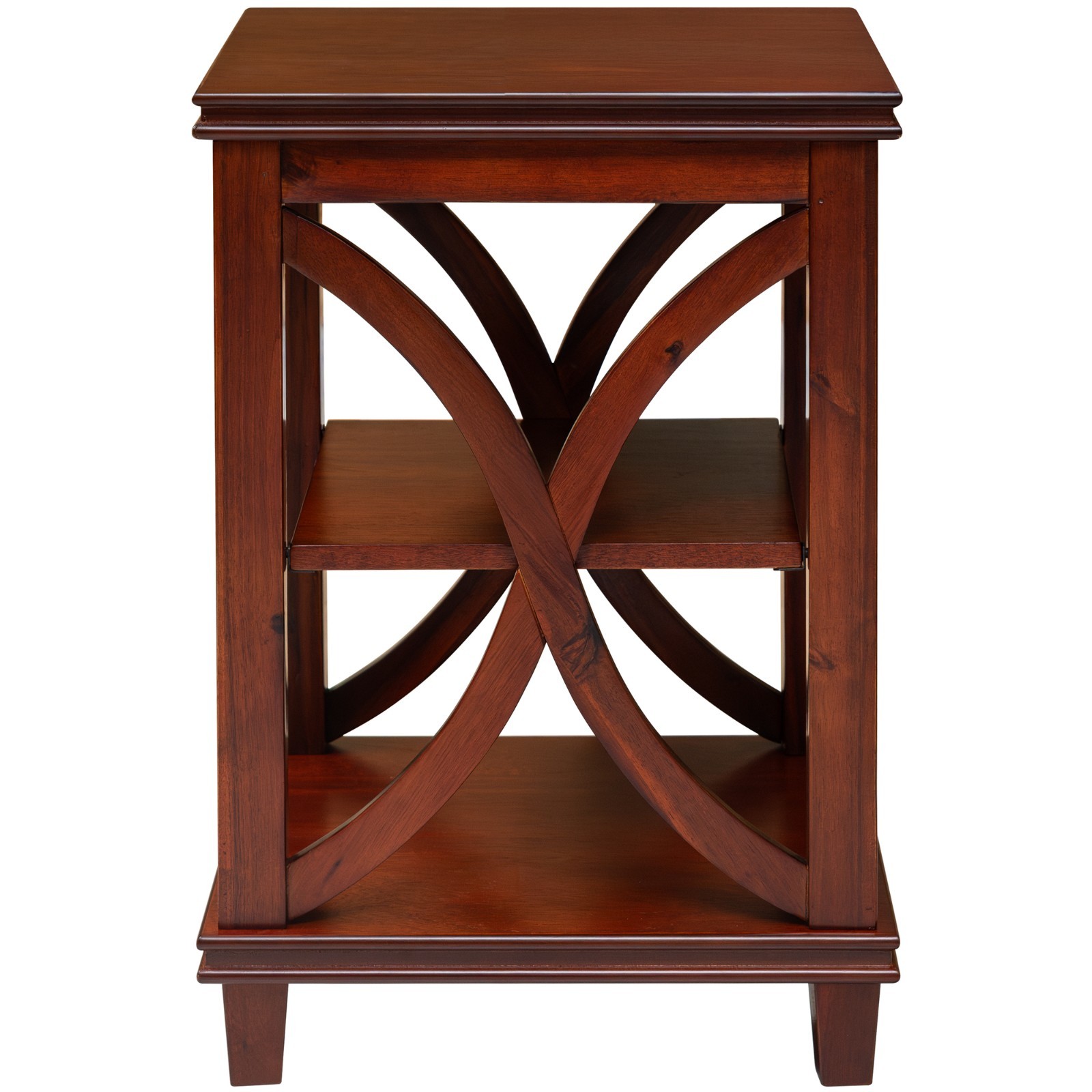 eHemco Solid Wood Square End Table with X-Design and Shelves,Cherry(Collectible)