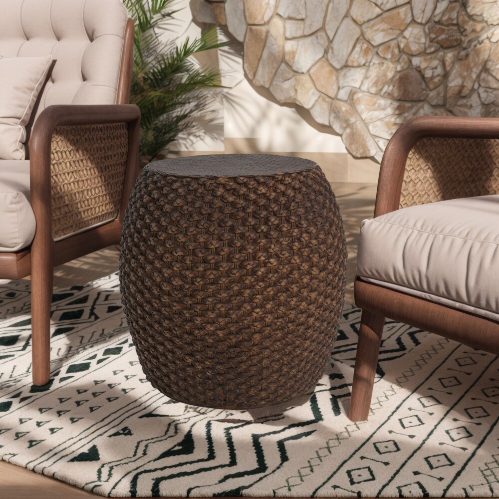 Faux Rattan Side Table – Handmade MgO Construction, Indoor/Outdoor Use (Brown)