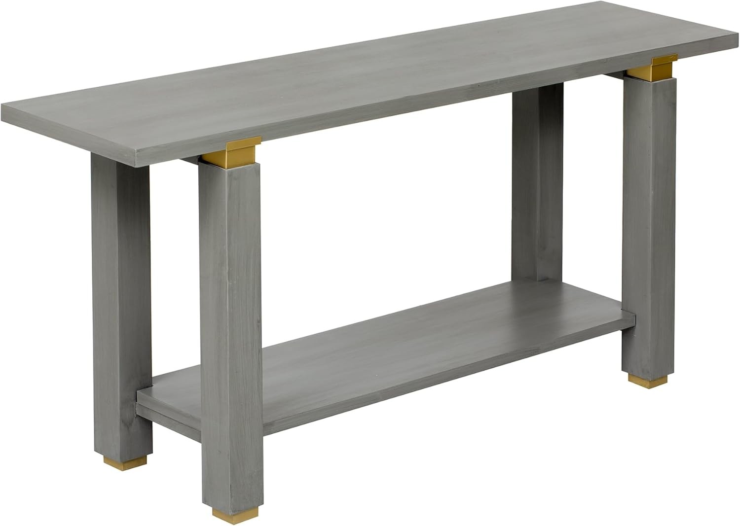 Minimalist Console Table, Solid Wood Entryway Table w/Shelf and Metal Accents