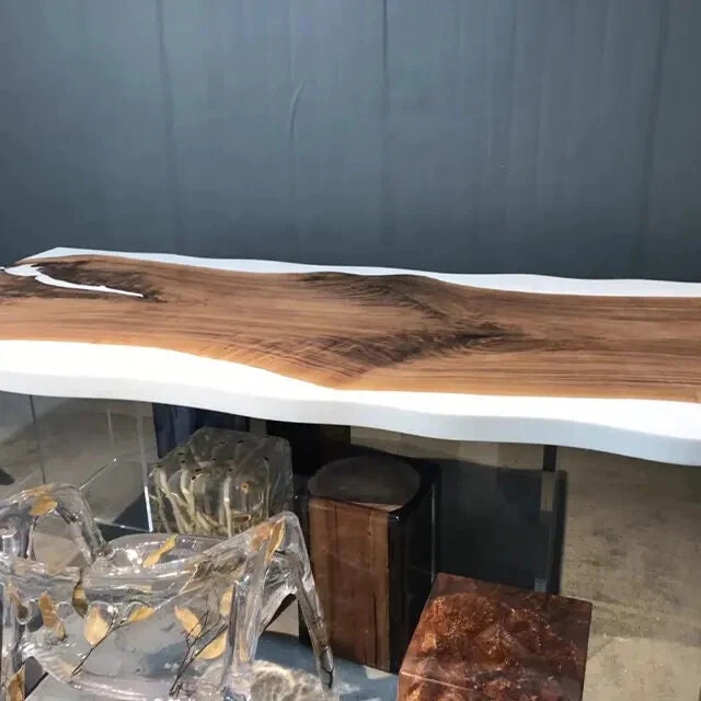 White Epoxy Live Edge Wooden Table Top Dining Epoxy Table Top, Center Top Decors