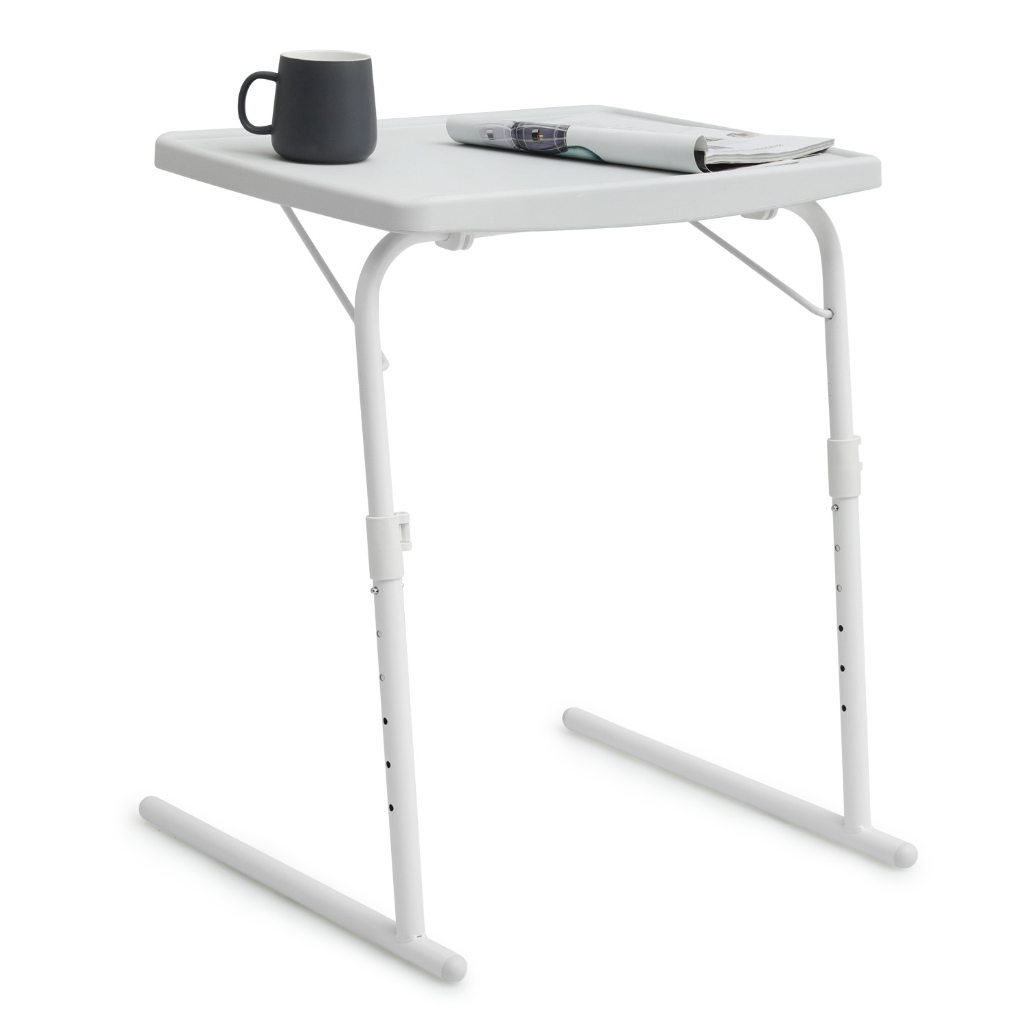 White Folding Adjustable Height TV Tray Portable Sofa Bed Side Table Laptop Desk