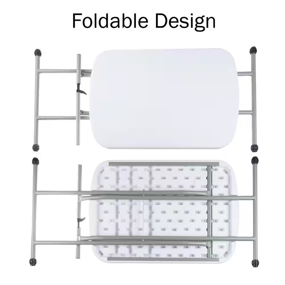 26 In. Folding Utility Table with Plastic Top and Metal Legs, Lightweight Portab