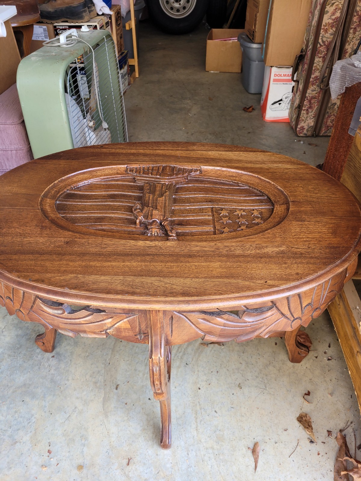 Oval Carved Wood Coffee Table, Brown Medium Wood Tone, Solid, Indoor