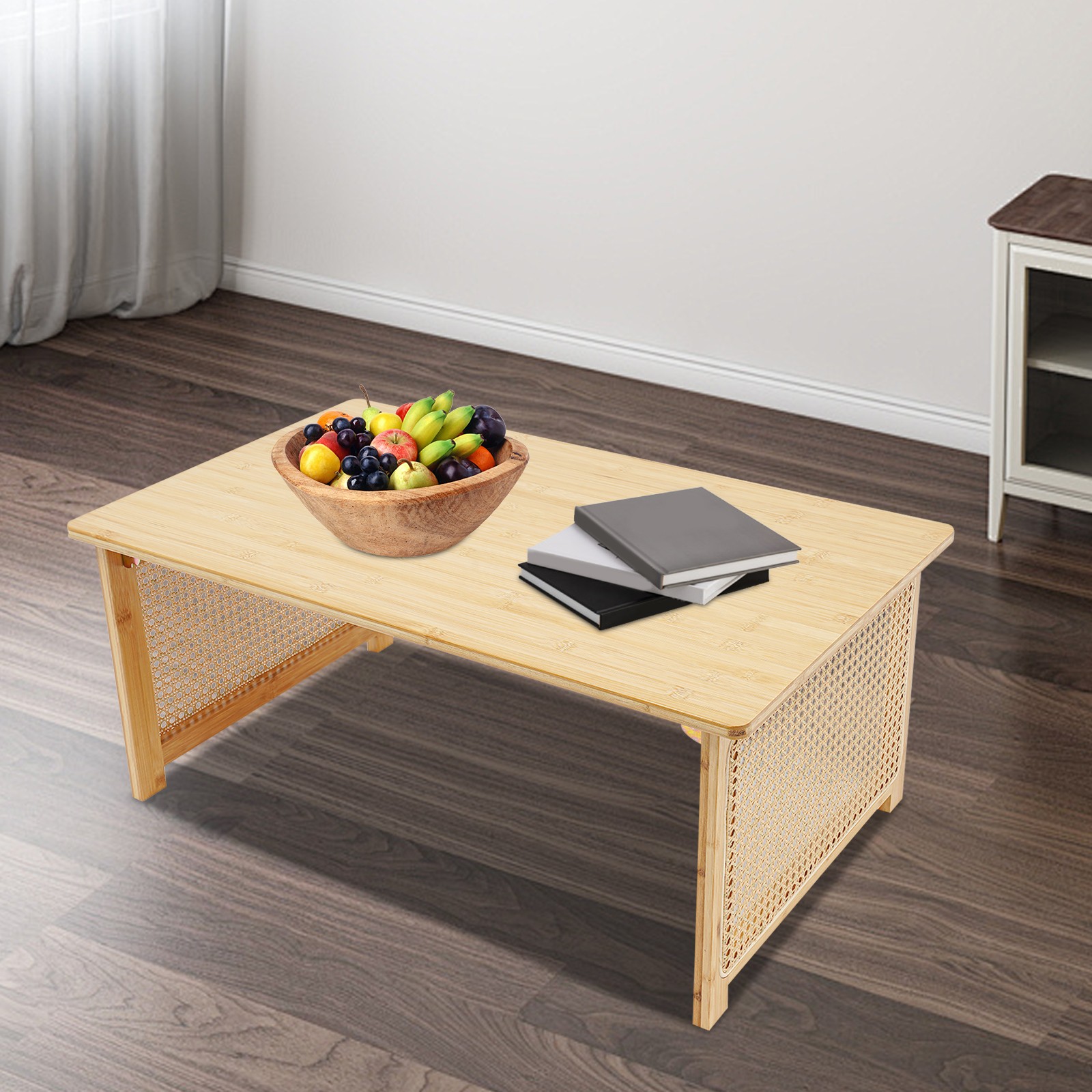 Bamboo Foldable Folding Floor Low Coffee Table for Sitting on The Floor