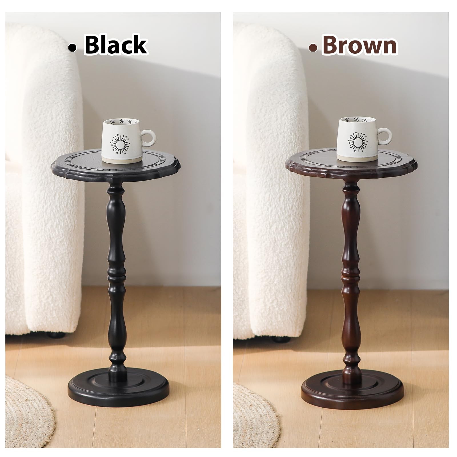100% Solid Wood Round Side Table, Small Drink Table for Small Spaces, Modern …