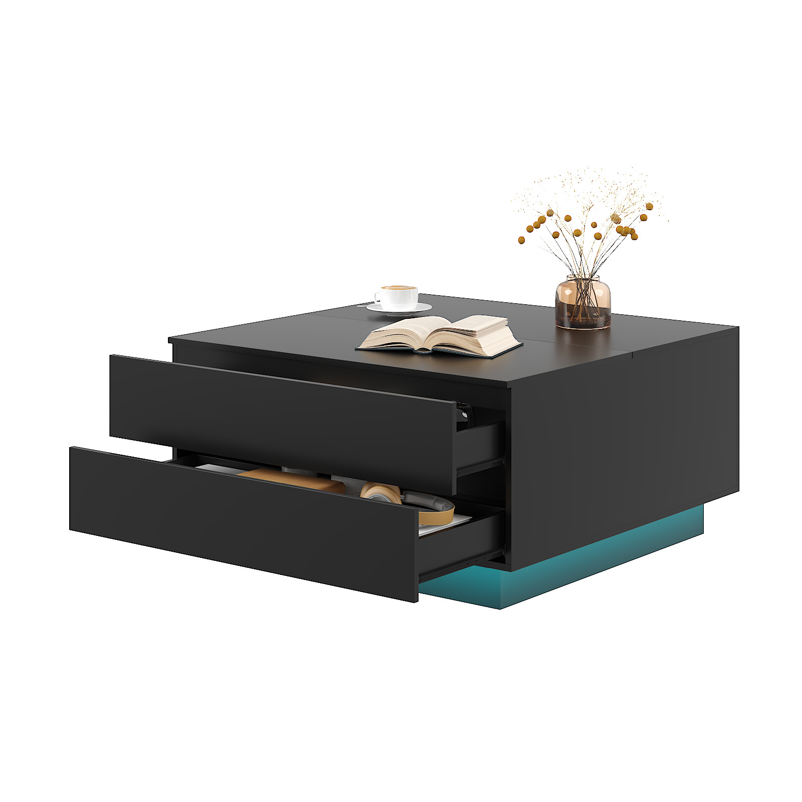 Square LED Coffee Table White Hinged Doors 30.7″x30.7″x15.8″