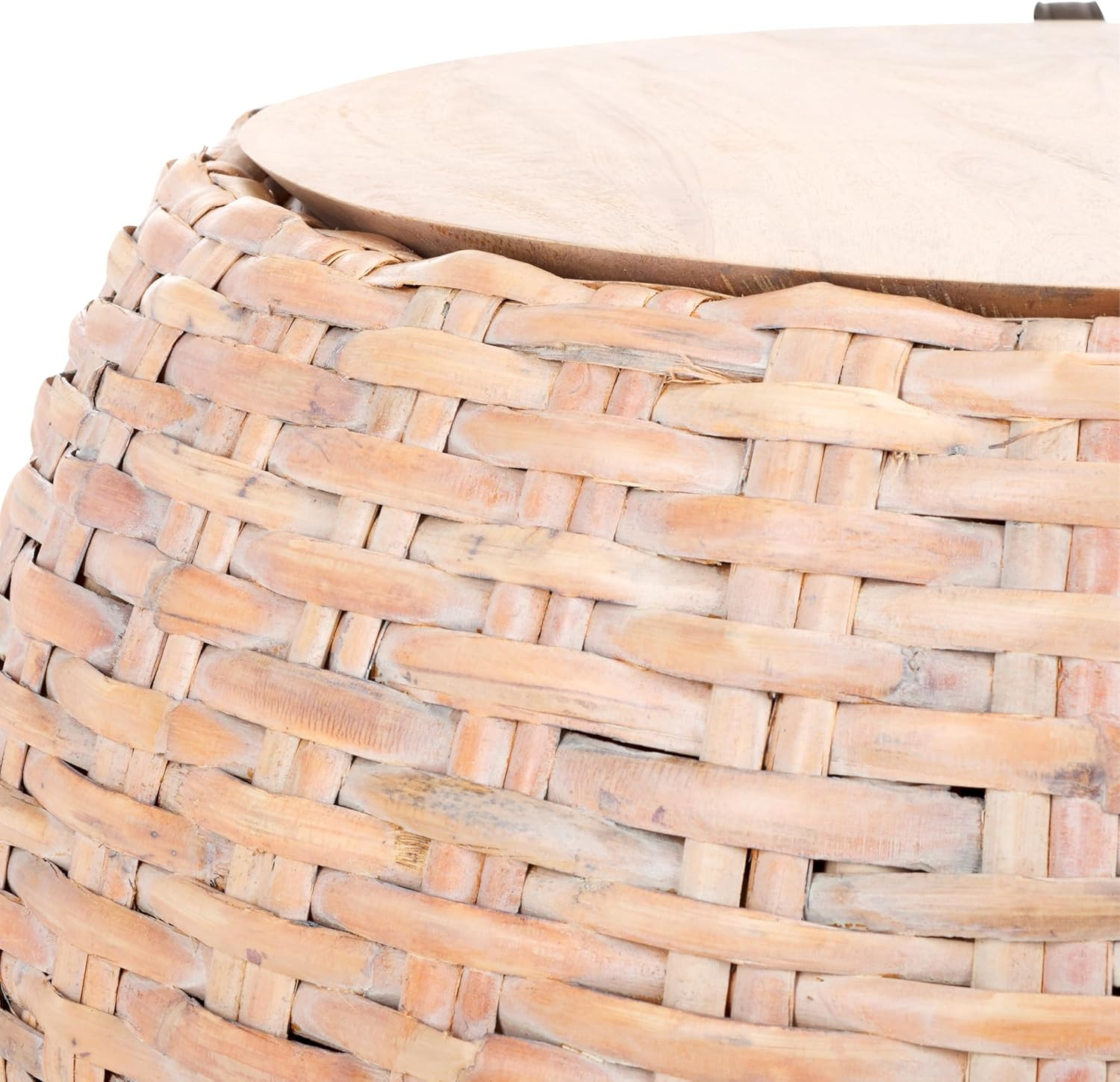 Klarysa Natural White Wash Wood & Rattan Stylish Storage Coffee Table