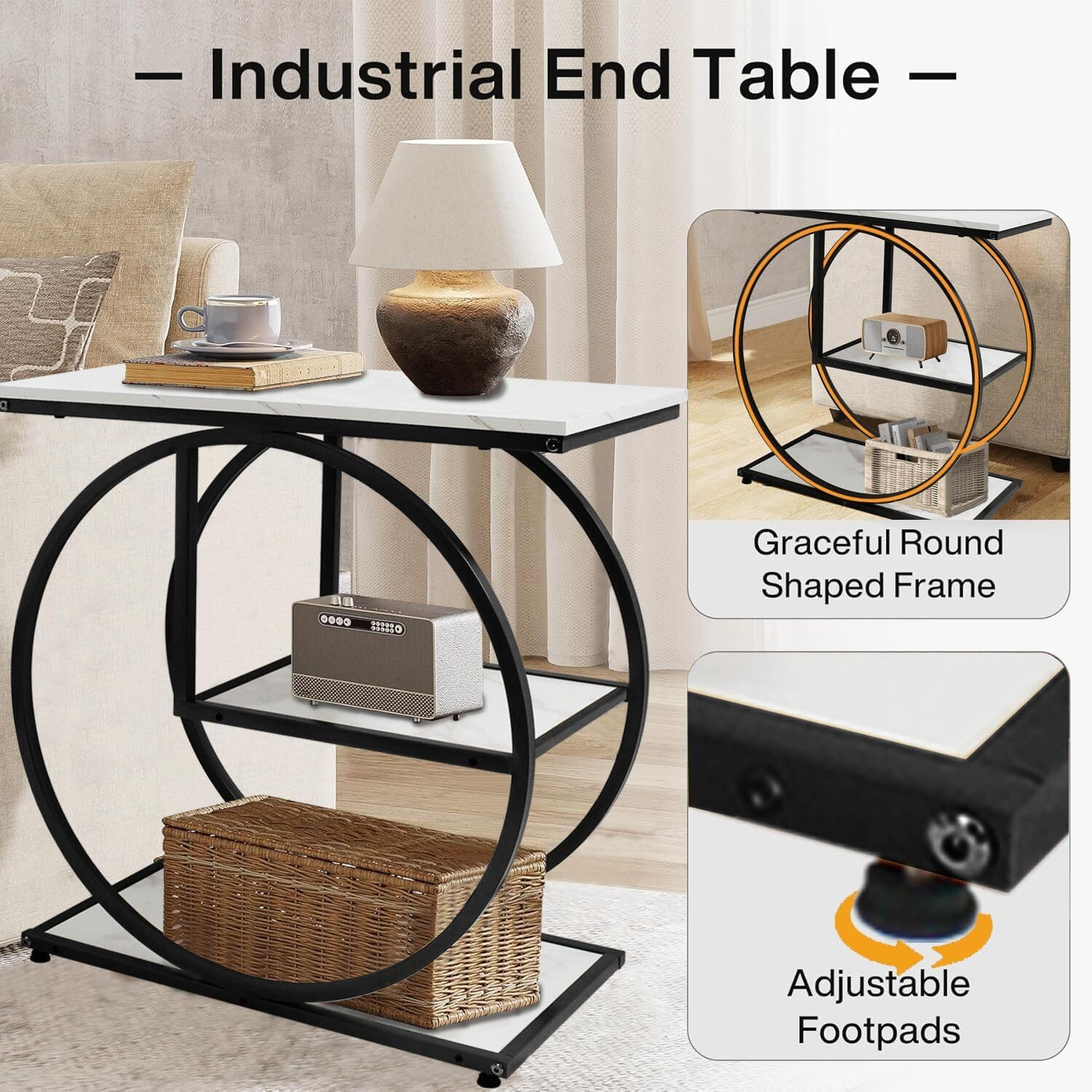 Stylish Black 3-Tier Side Table Set with Storage for Living Room & Bedroom