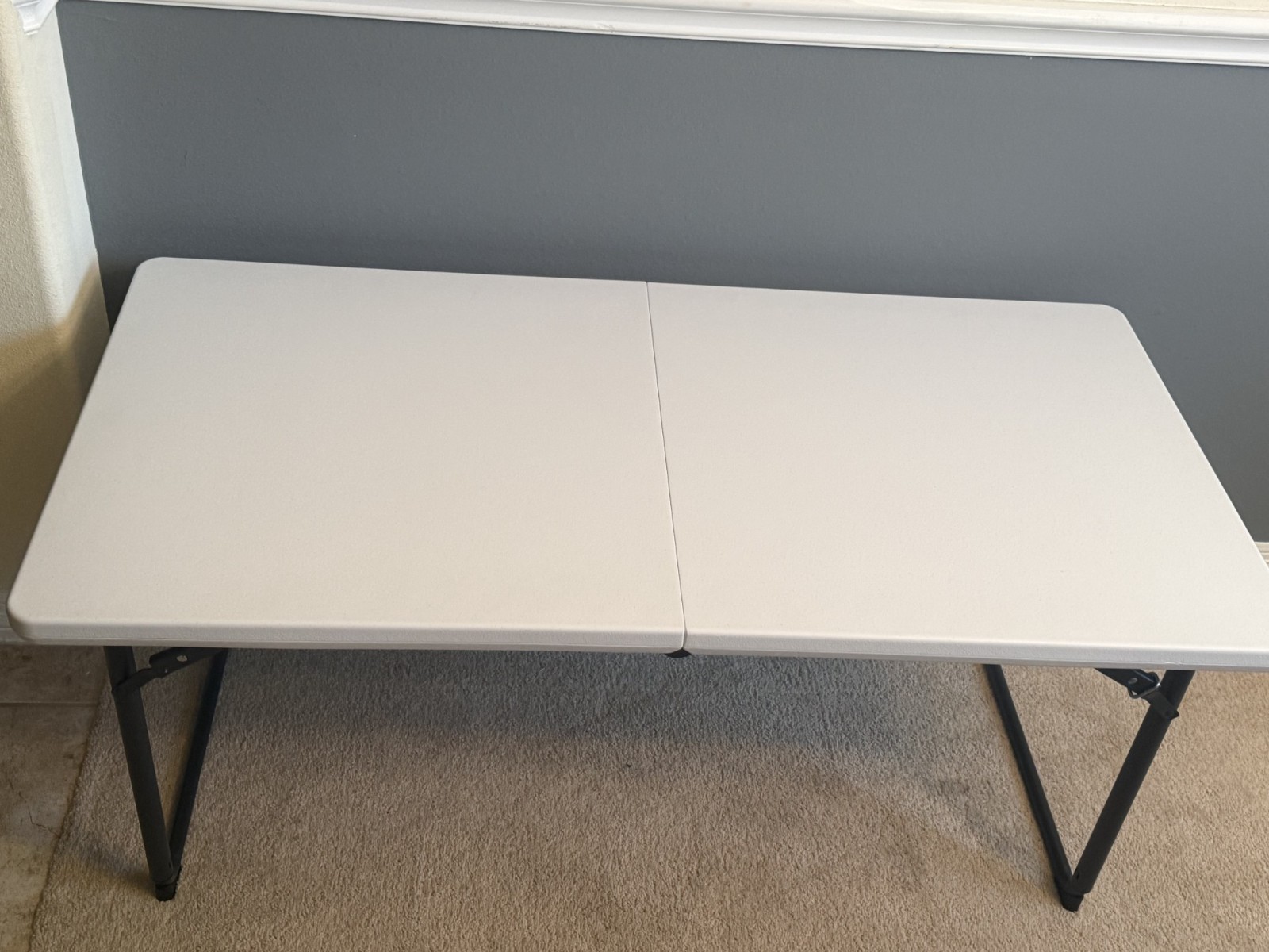 Folding Utility Table, 4ft Fold-in-Half Portable Plastic Picnic 4 ft White