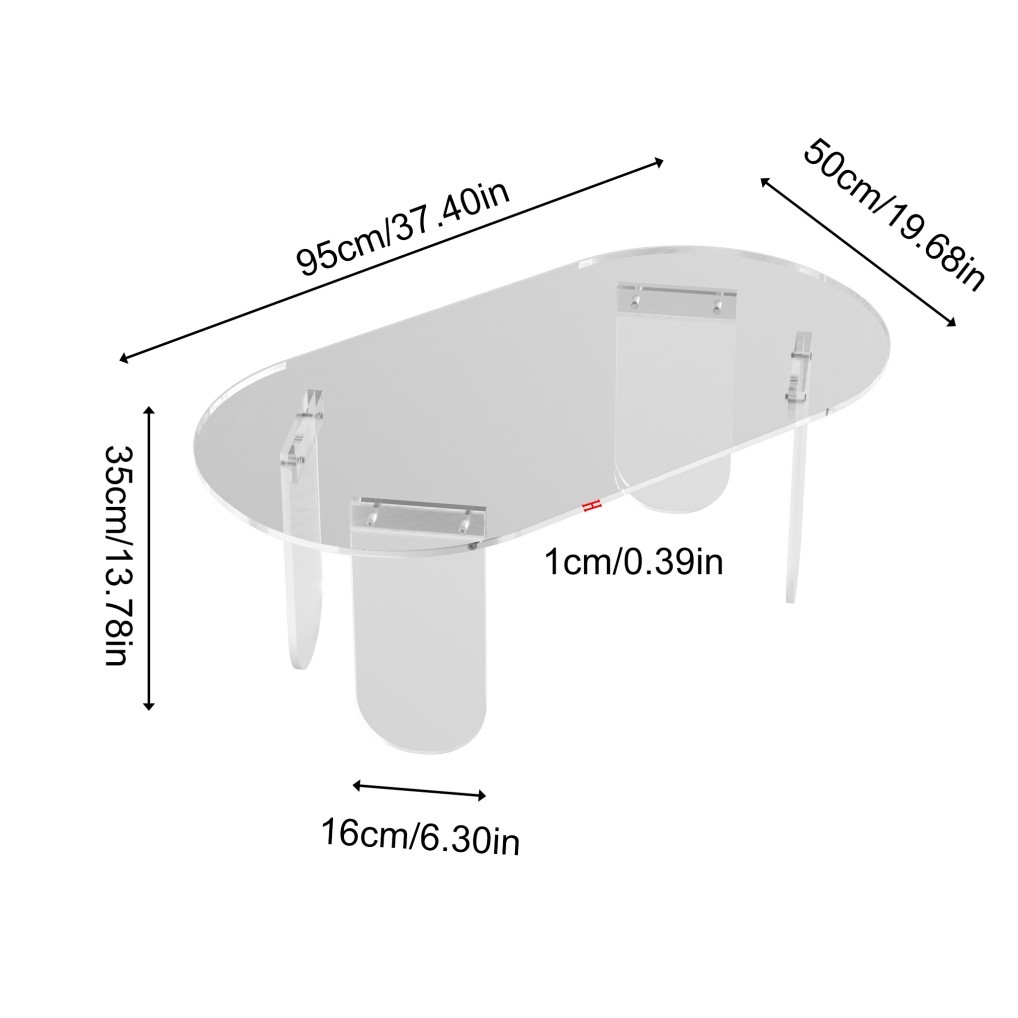 Premium Acrylic Coffee Table Long Oval Center Table Living Room Clear Sofa Table