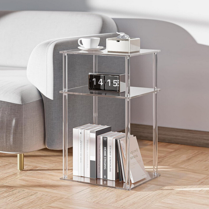Acrylic Narrow Side Table，7″ Wide Skinny Nightstand/Bedside，Slim Small End Table