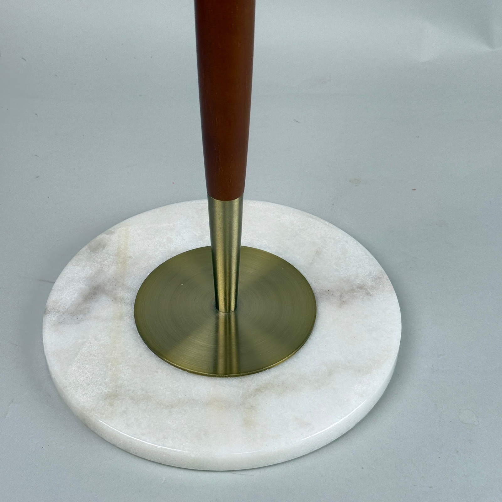 MCM style Martini/Plant Table Accent Pedestal 21.5″ White Marble Wood Brass