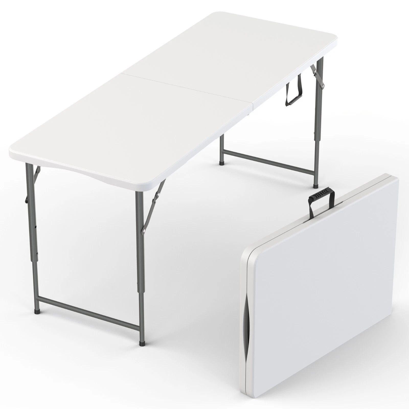 5.5 Ft Adjustable Height Portable Folding Table Fold-in-Half Picnic Table Handle