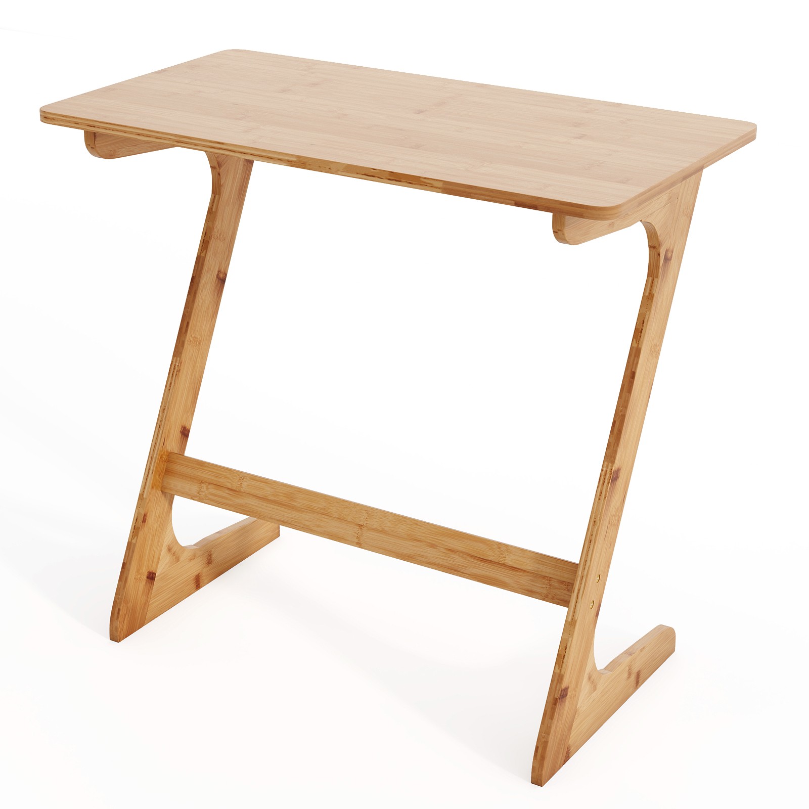 Bamboo Sofa Side Table Z-Shaped Spacious Tabletop Space-Saving TV Snack Tray