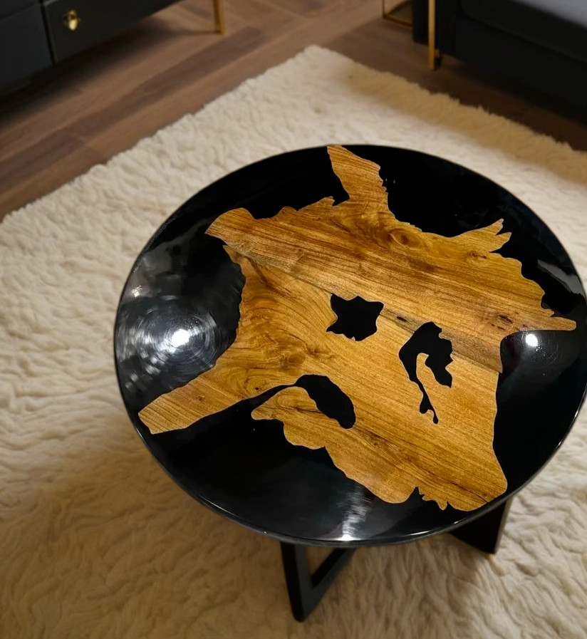 Black Epoxy Resin Table Top, Epoxy Coffee Table, Acacia Wood Walnut Centerpiece