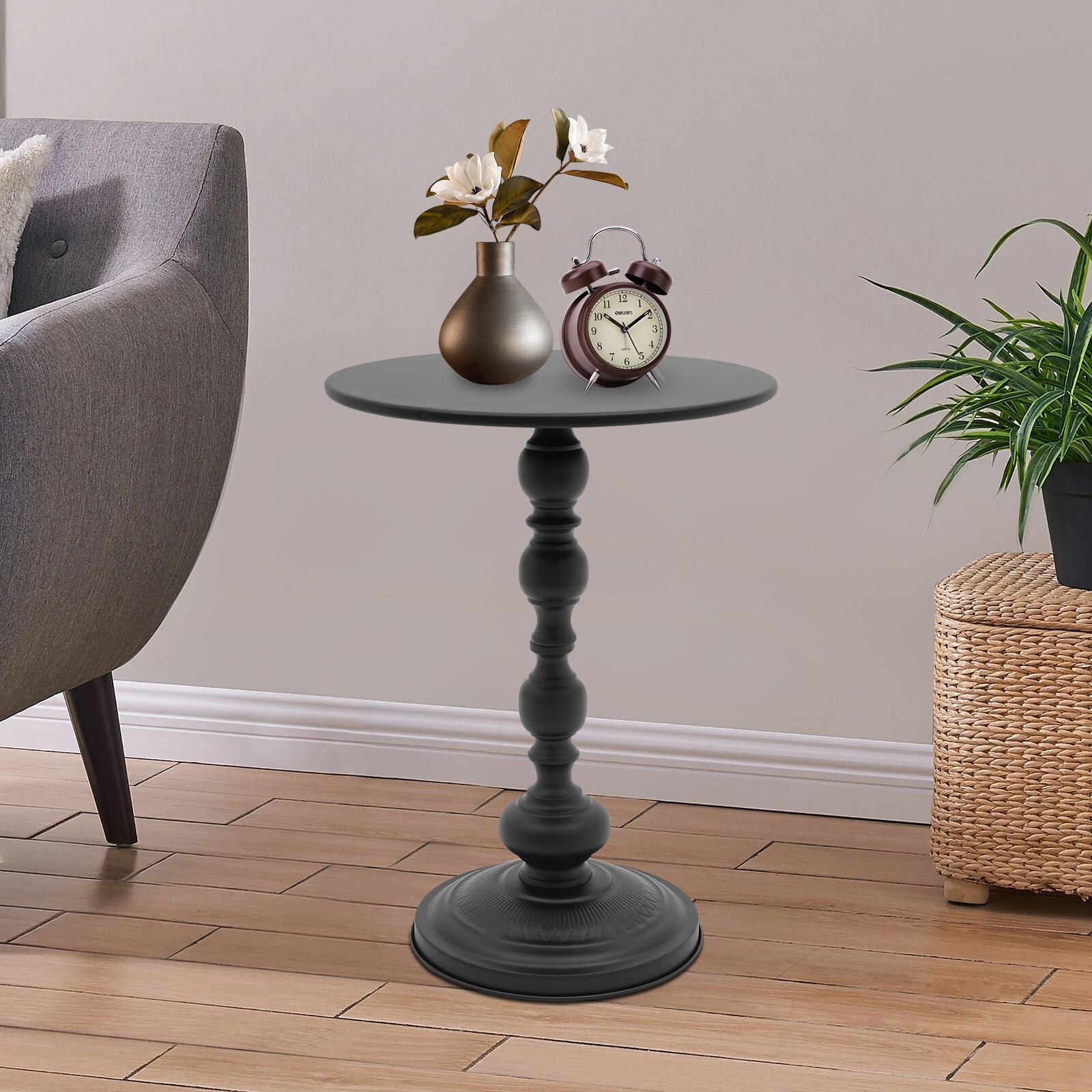 Retro Round Side Table Carbon Steel Sofa End Table Living Room Bar Coffee Table