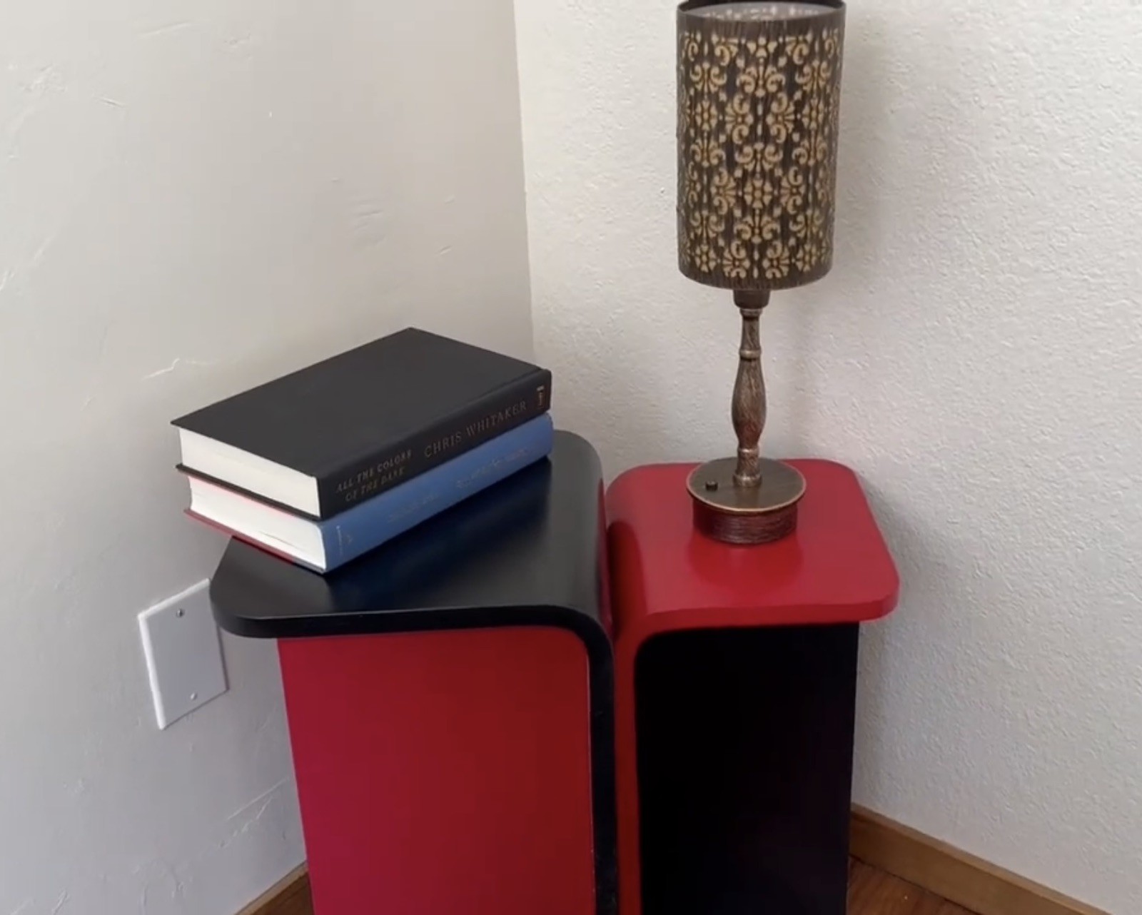 Modern Red/Black Two Tone End Table With Unique High Low Design Multifunctional