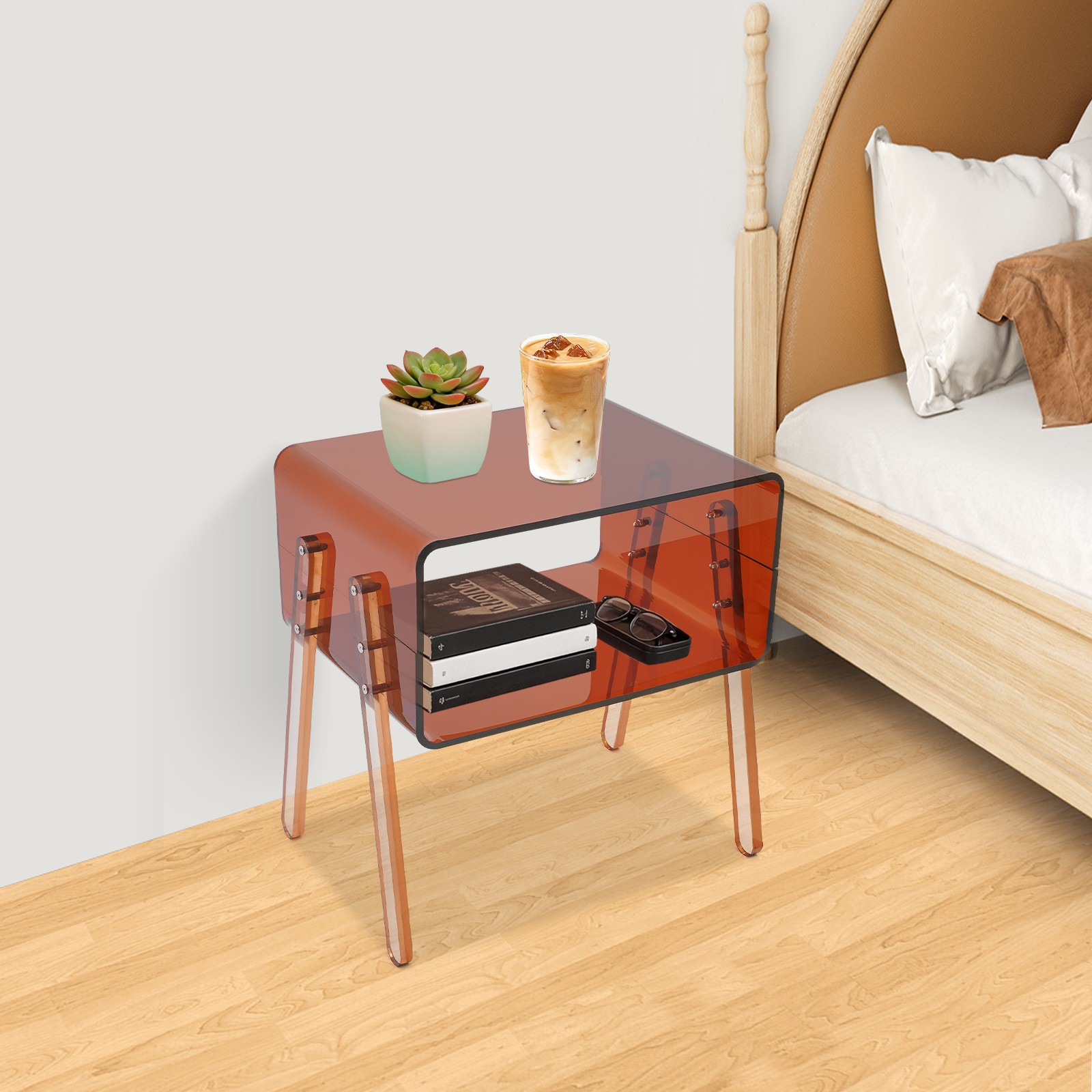 Brown/Green/Orange/Clear End Table Small Side Table Storage Nightstand Load 15kg