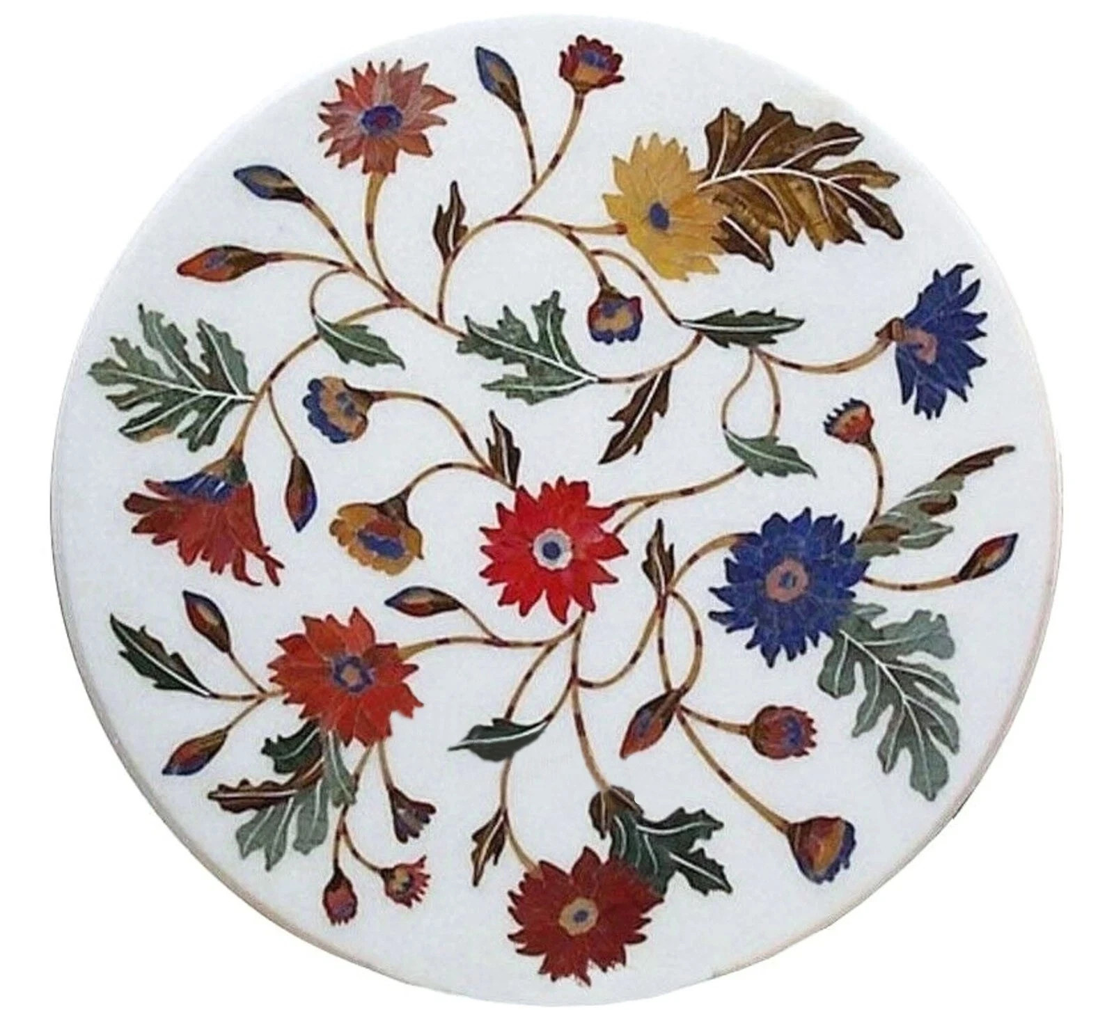 21″ Mable Coffee Table Top Multicolor Stone Inlay Work Balcony Table Royal Look