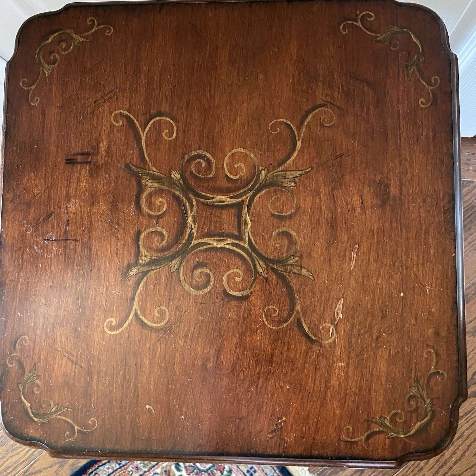 Vintage Bombay Company Wood Accent Tilt Side Table Plant Stand w/ Scroll Paint